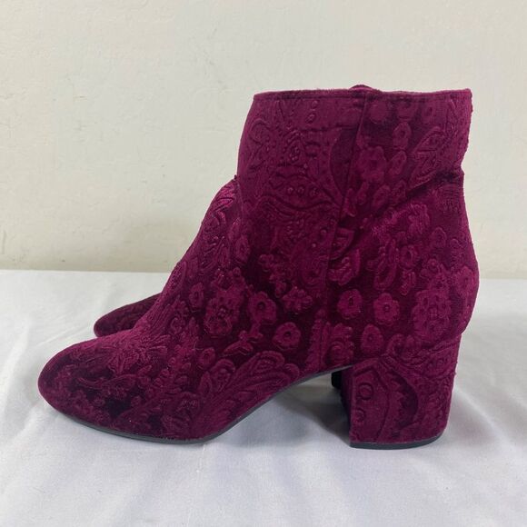 Zigi Soho Booties 9 NYDIA Burgundy velvet chunky heel lazer desgin - Picture 5 of 9